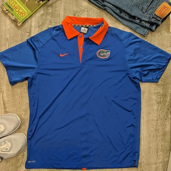 Nike Other - Nike Blue Dri-Fit Gator Logo Polo with Orange